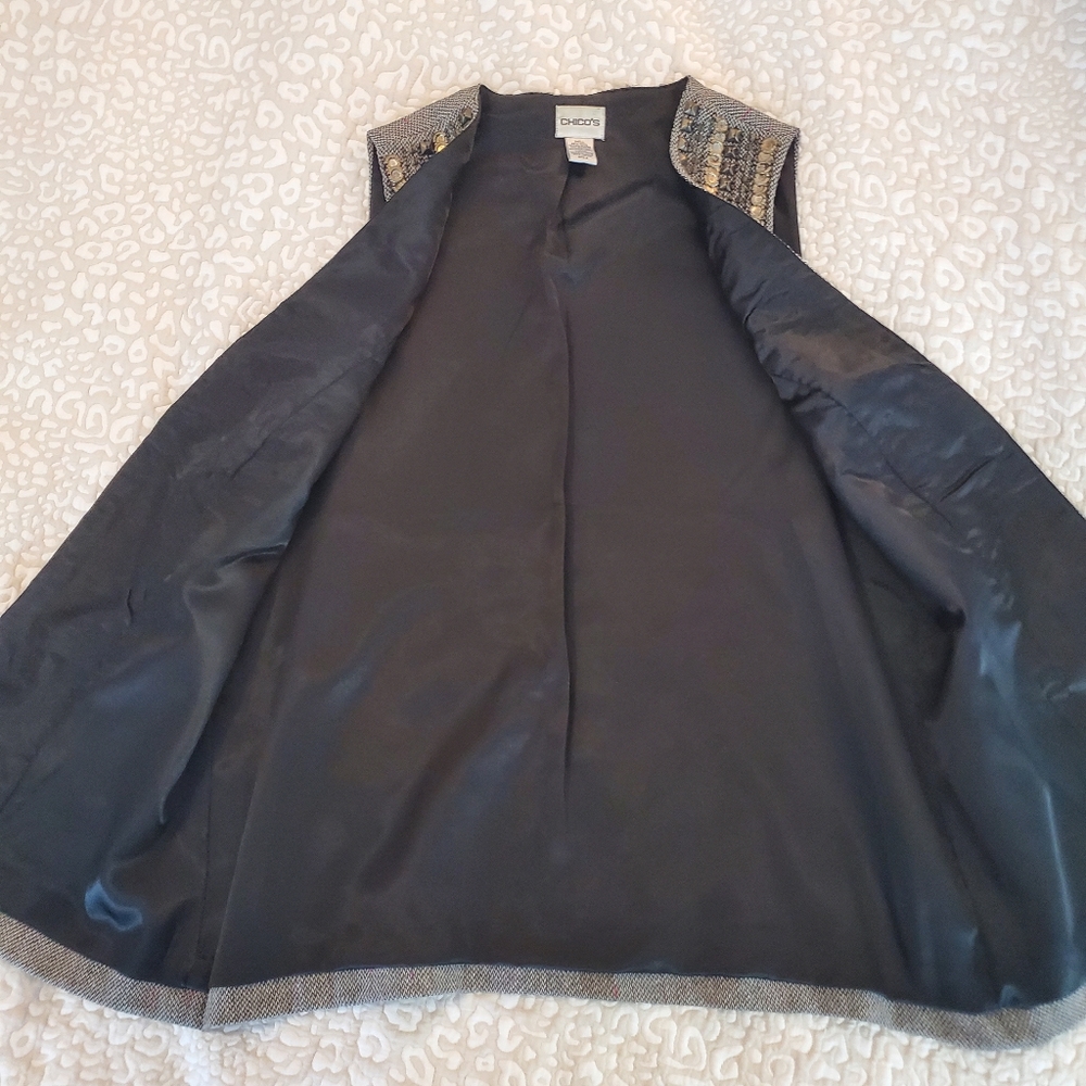 Chico's Grey Beaded Embellished Lined Wool Blend Vest Size 2 Large - Picture 5 of 6